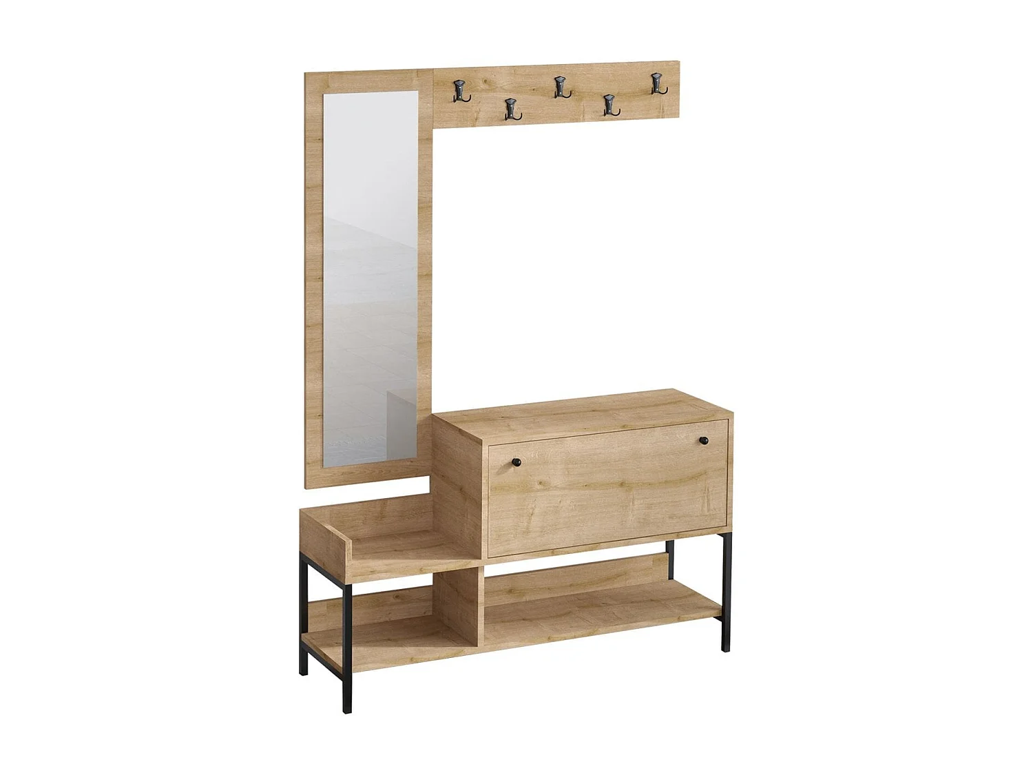 Meuble d'entrée avec miroir et patère murale effet Chêne - Sella