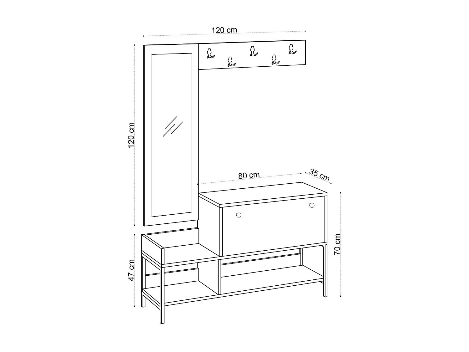 Meuble d'entrée avec miroir et patère murale effet Chêne - Sella