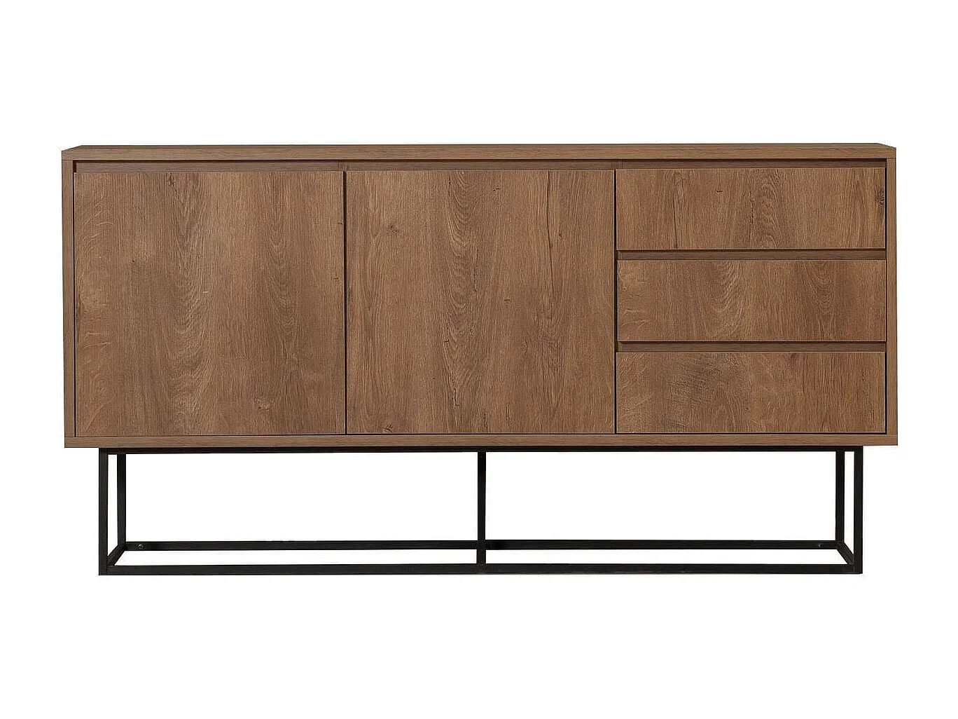 Buffet 2 portes 3 tiroirs effet Noyer 140 cm - Nerio