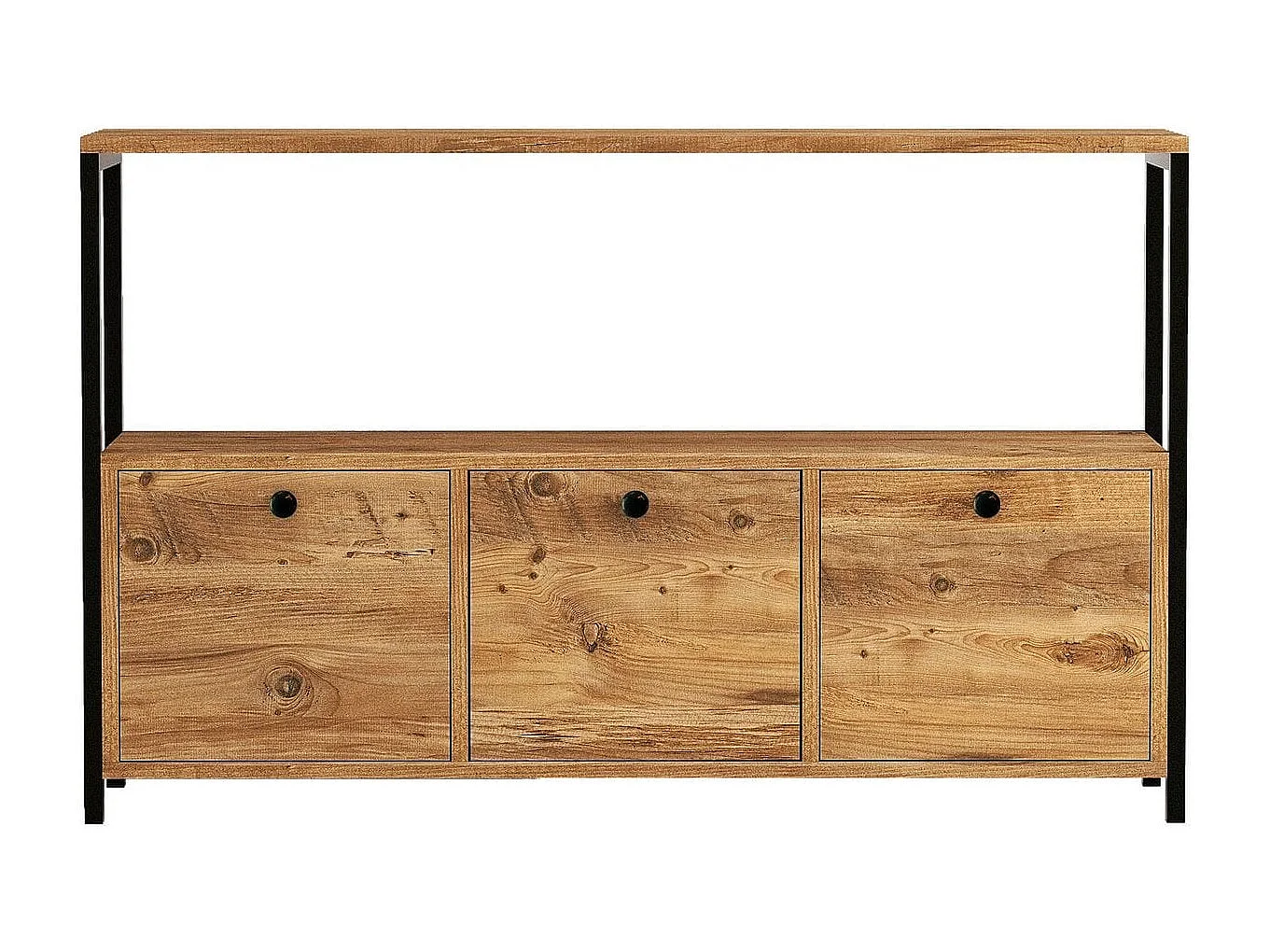 Buffet 3 portes effet bois avec piètement noir 120 cm - Mareva