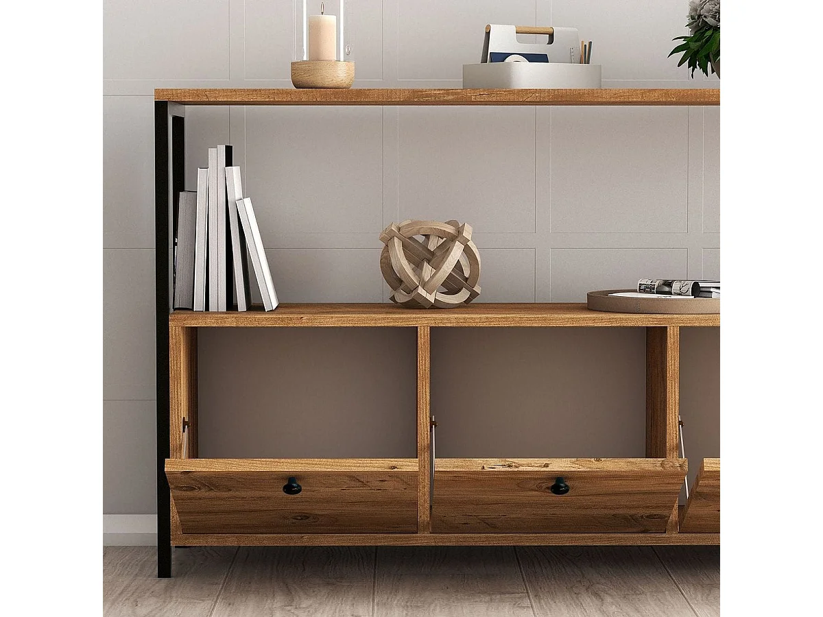 Buffet 3 portes effet bois avec piètement noir 120 cm - Mareva