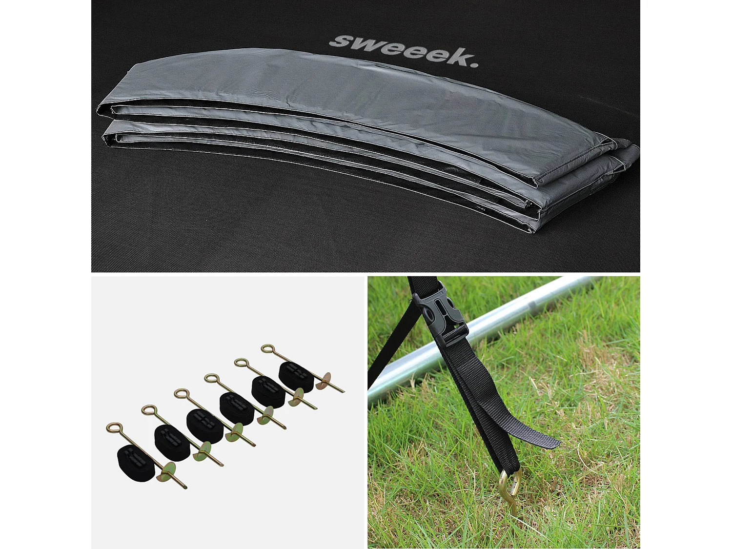 Trampoline 430cm gris avec filet de protection.  échelle. bâche. filet pour chaussures. kit d'ancrage - Vénus XXL- Trampoline de jardin 430 cm 4m| Qualité