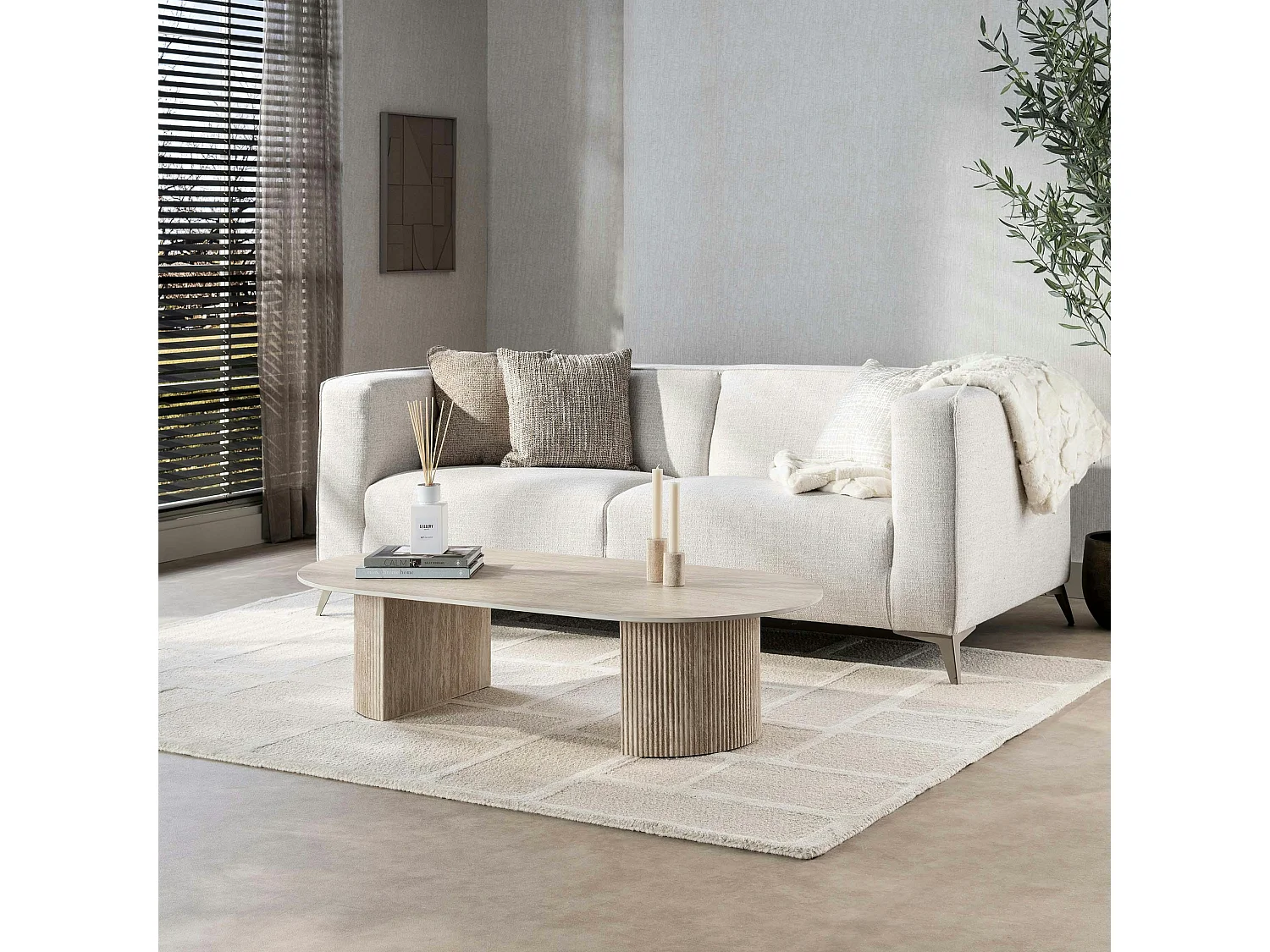 Table basse ovale céramique effet travertin ASCOLI