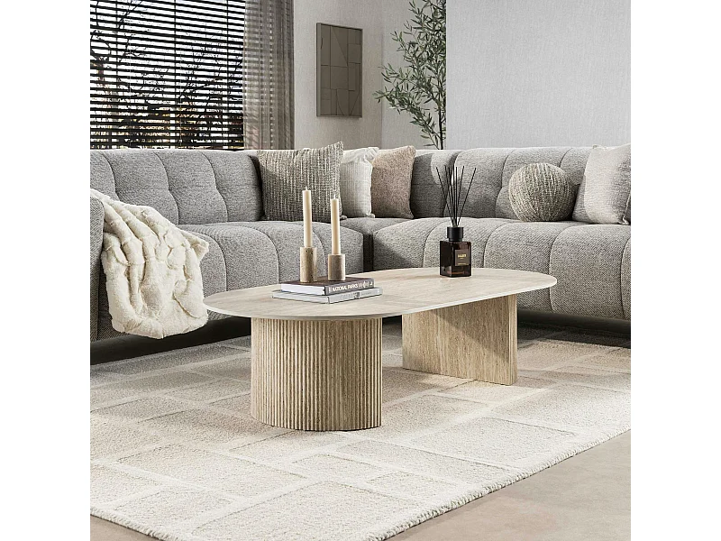 Table basse ovale céramique effet travertin ASCOLI