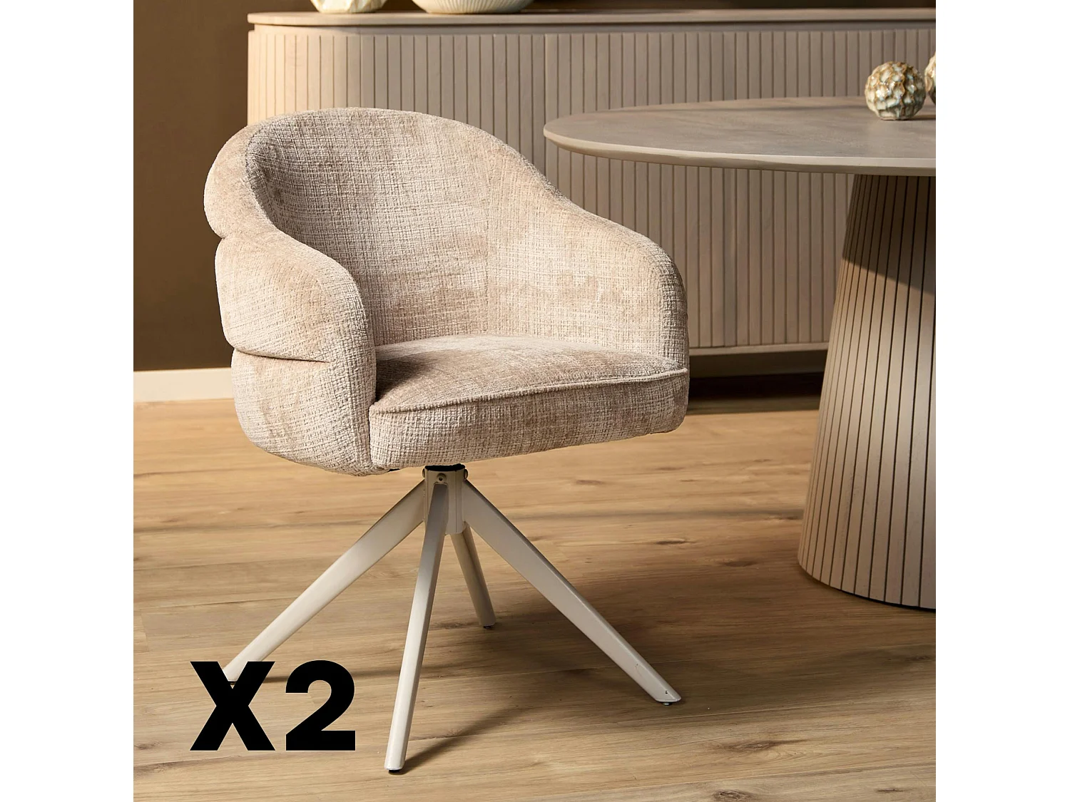 Chaise pivotante beige à dossier structuré (lot de 2) CORTINA
