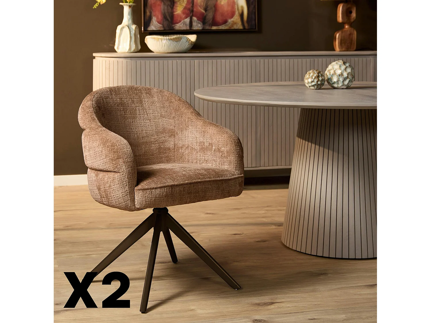 Chaise pivotante cannelle à dossier structuré (lot de 2) CORTINA