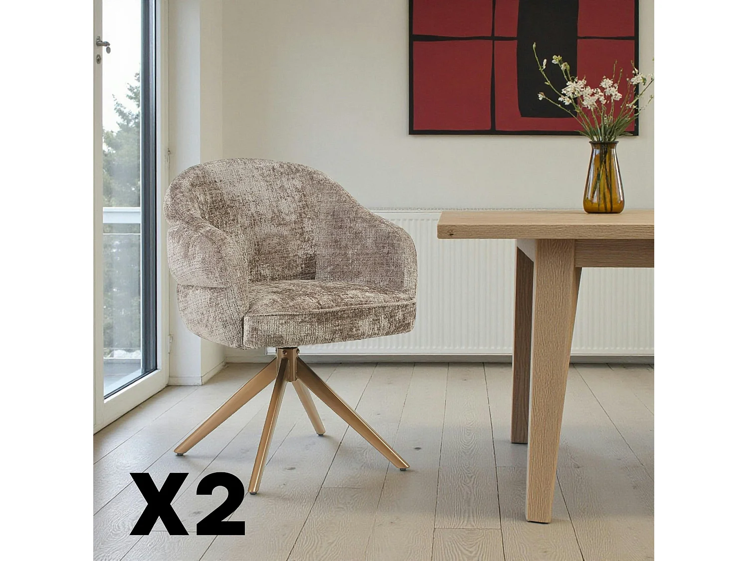 Chaise pivotante marron à dossier structuré (lot de 2) CORTINA