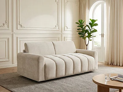 Divano letto espresso "Isadora" - Materasso 18 cm - Lenzuolo 140 cm - 3 posti - Beige
