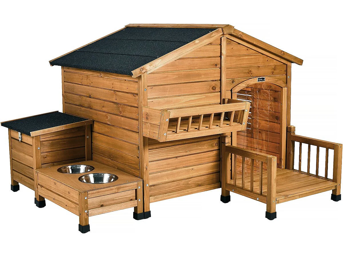 Niche pour chien en bois avec mangeoire et boite de rangement "Rusty" - 151 x 138 x 100 cm - Marron
