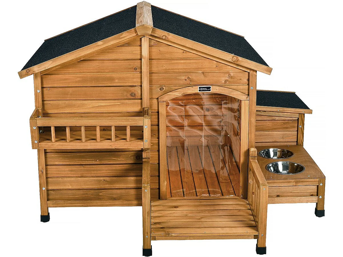 Niche pour chien en bois avec mangeoire et boite de rangement "Rusty" - 151 x 138 x 100 cm - Marron