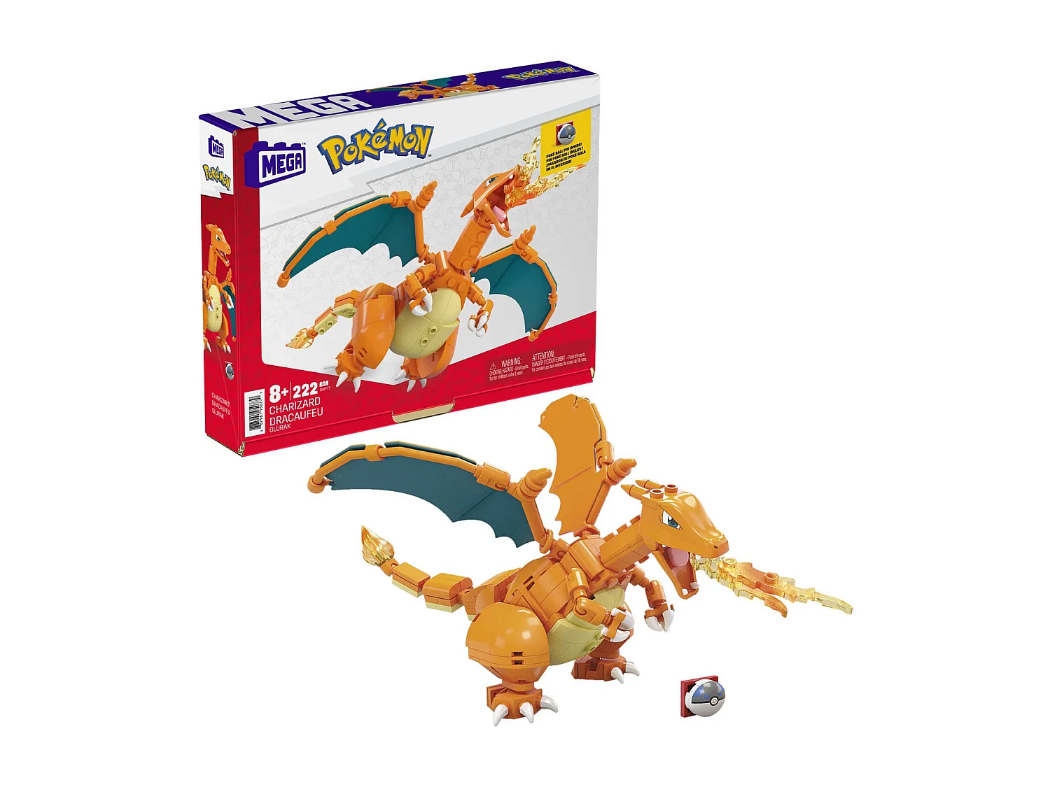 MEGA Pokémon Charizard Juguete de Construcción 222 piezas - Figura de 10 cm con Efectos de Llamas, a partir de 6 años