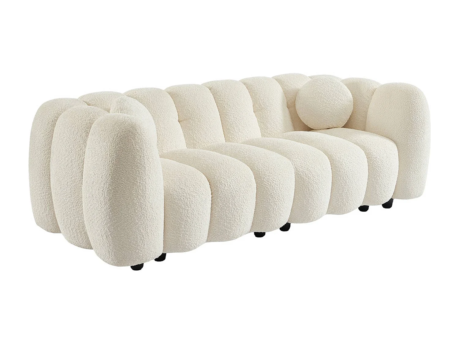 Canapé 3 places coquillage en bouclette blanc L 221 x P 100 x H 76cm - Perla