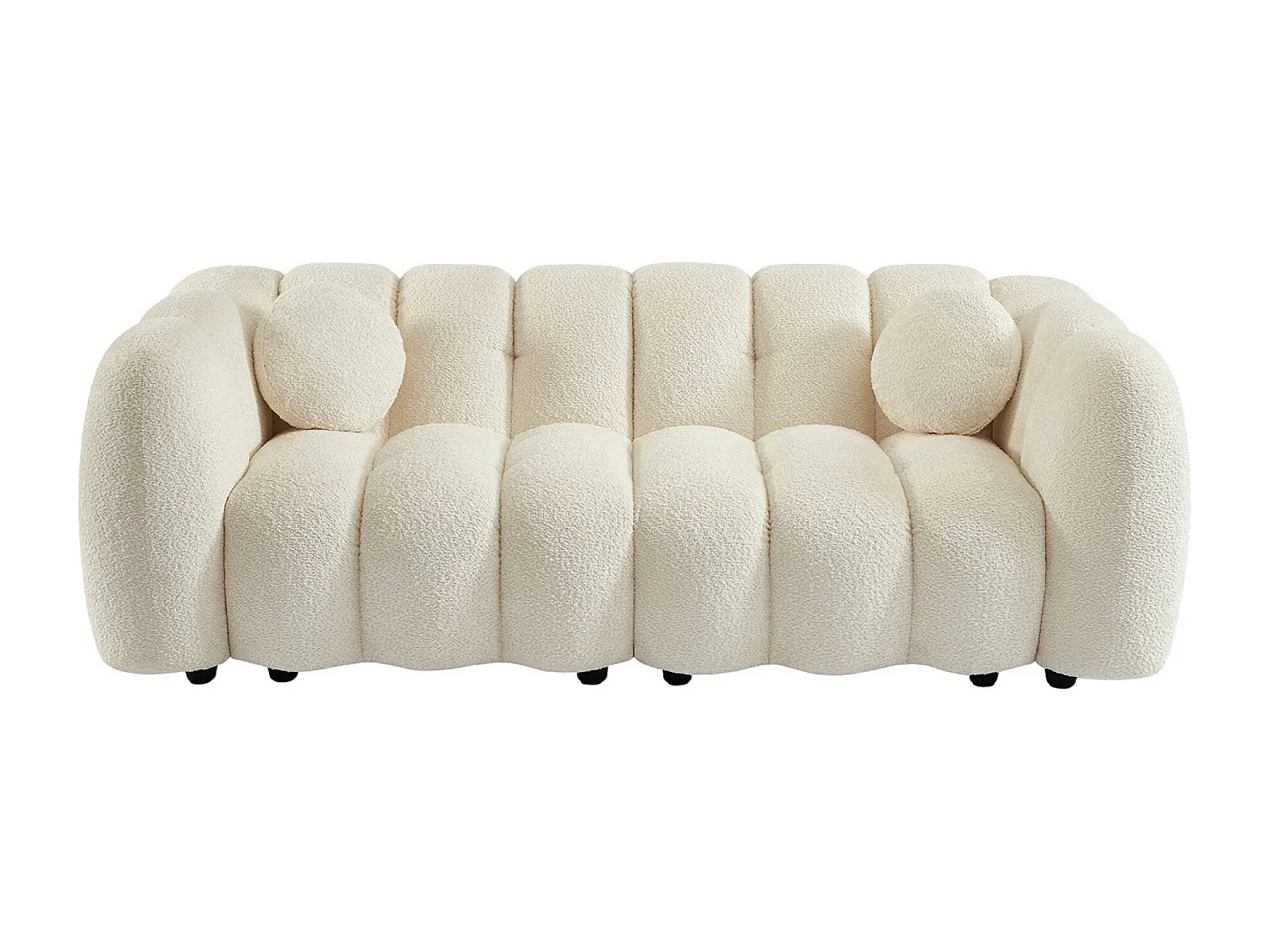 Canapé 3 places coquillage en bouclette blanc L 221 x P 100 x H 76cm - Perla