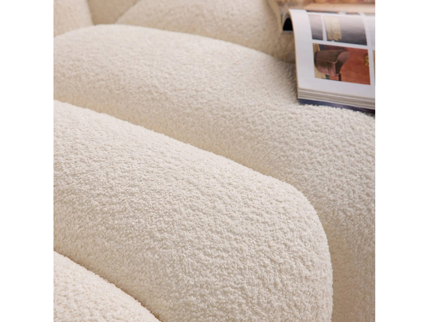 Canapé 3 places coquillage en bouclette blanc L 221 x P 100 x H 76cm - Perla