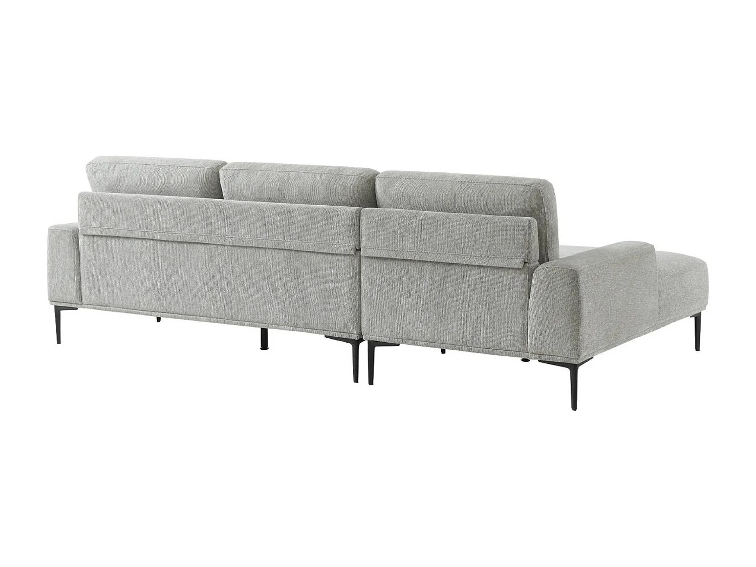Divano angolare sinistro in tessuto e metallo, 3 posti, grigio chiaro