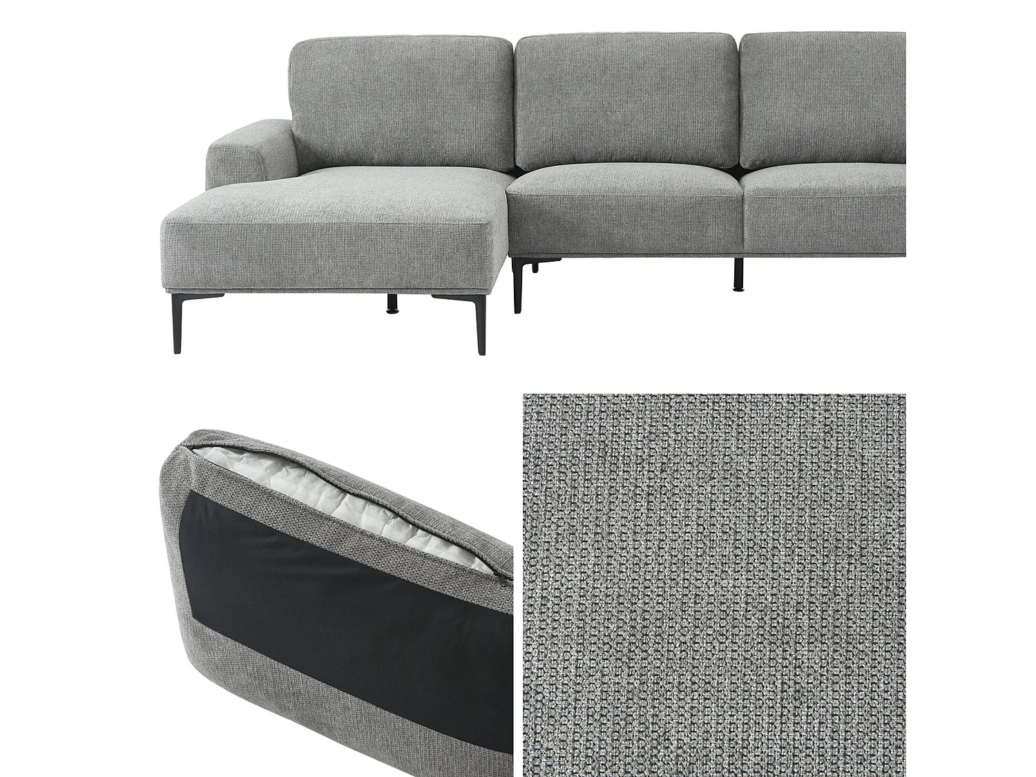 Canapé 3 places gris foncé angle gauche et structure / piètement métal noir