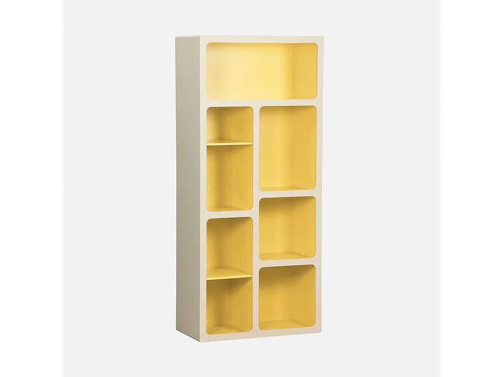 Etagère bibliothèque organique décor bois 8 compartiments jaune - Agatha