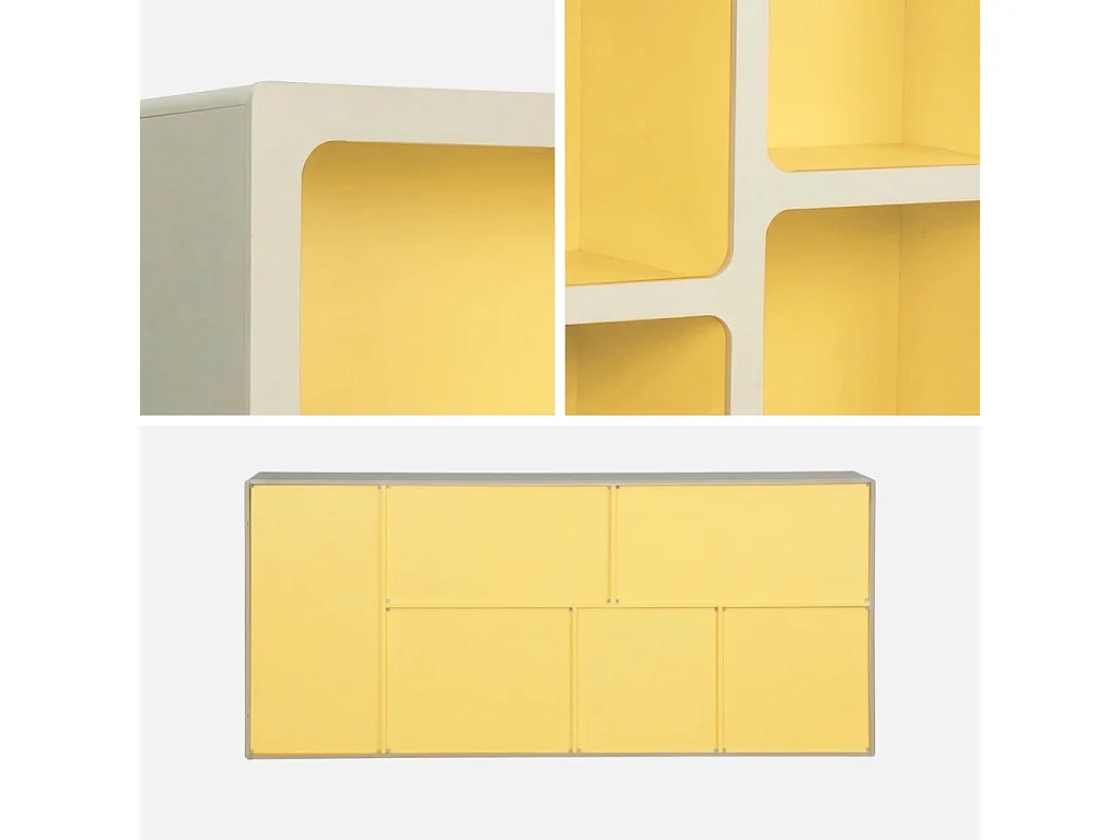 Etagère bibliothèque organique décor bois 8 compartiments jaune - Agatha