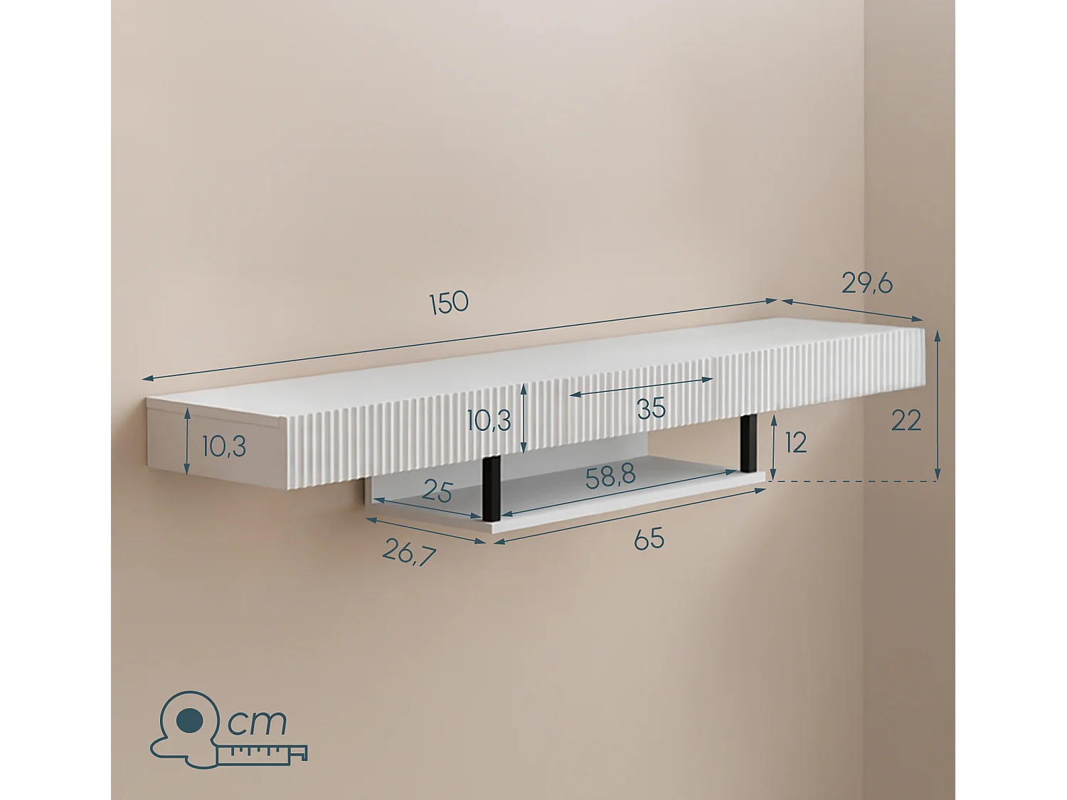Mueble TV colgante para Salón comedor en Blanco 150x40x22cm Renzo