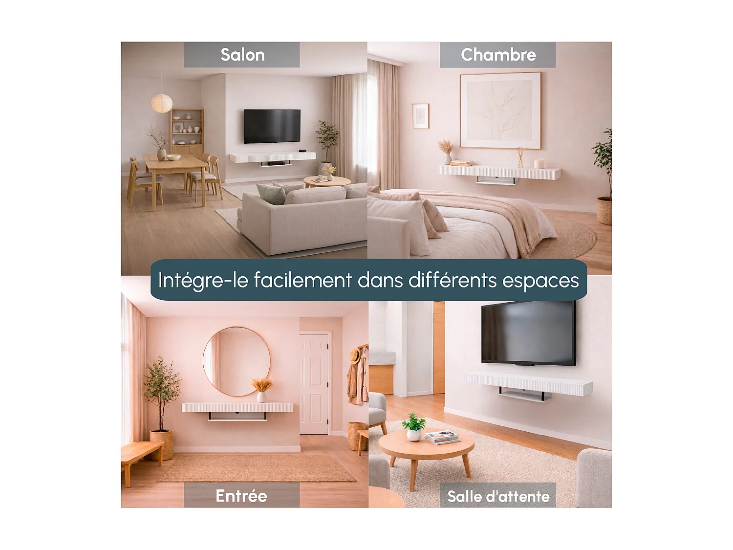 Mueble TV colgante para Salón comedor en Blanco 150x40x22cm Renzo