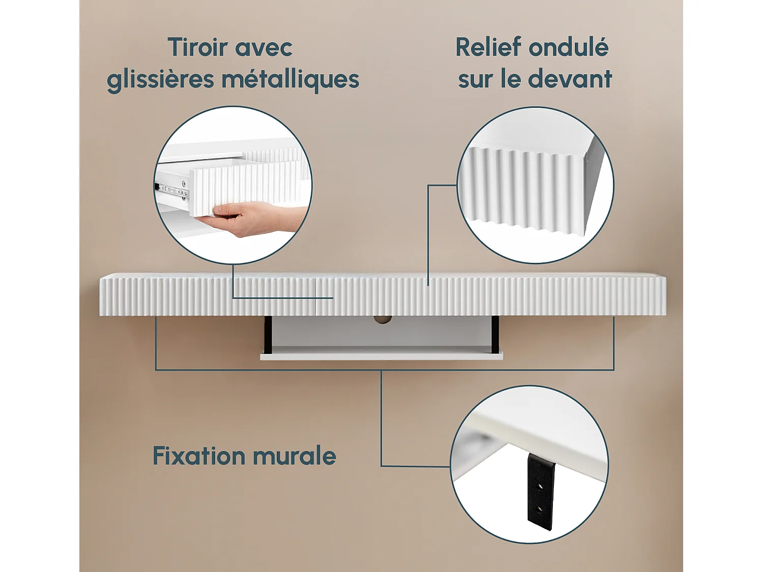 Meuble TV suspendu pour Salon Salle à manger en Blanc 150x40x22cm Renzo