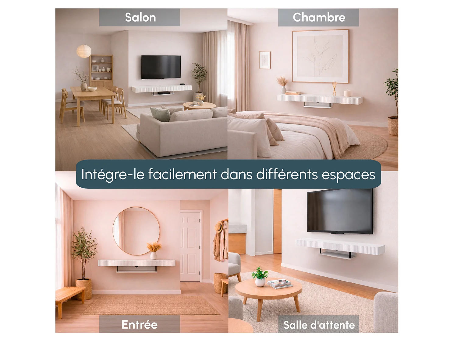 Meuble TV suspendu pour Salon Salle à manger en Blanc 150x40x22cm Renzo