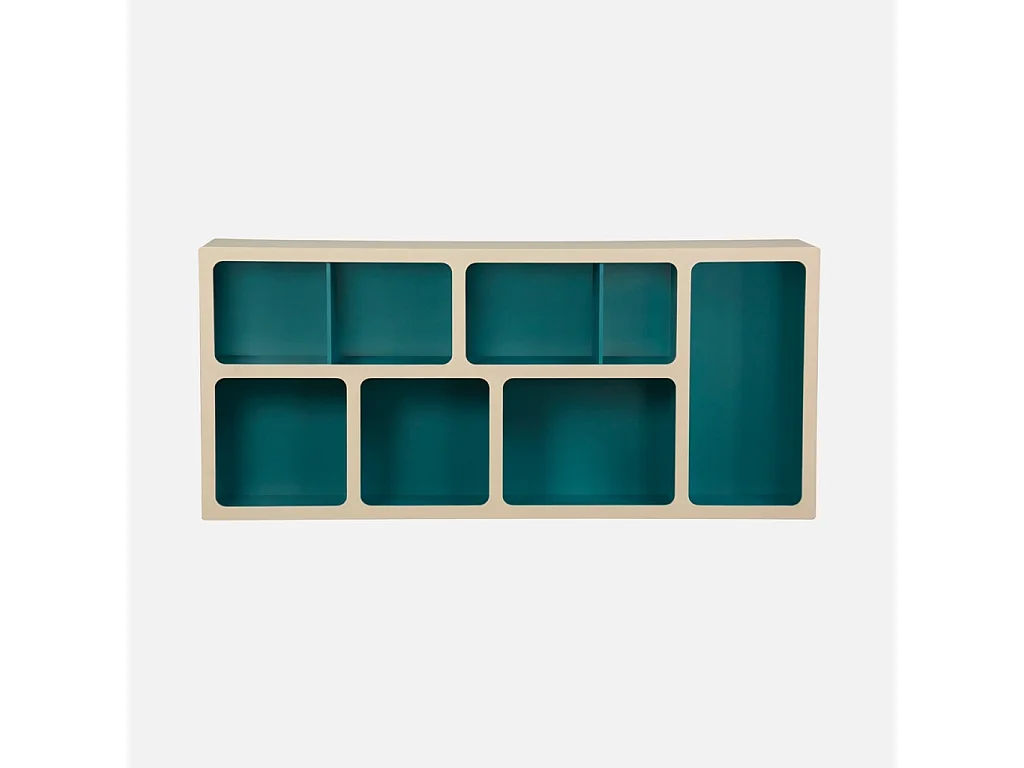 Etagère bibliothèque organique décor bois 8 compartiments bleu - Agatha