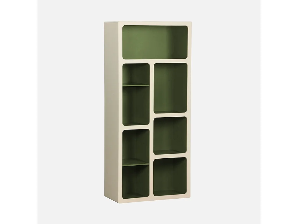 Libreria organica in legno bicolore con 8 scomparti, verde kaki