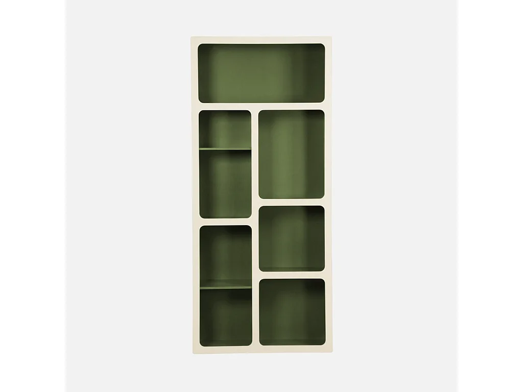 Libreria organica in legno bicolore con 8 scomparti, verde kaki
