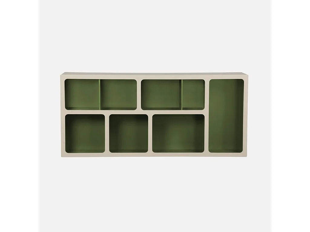 Libreria organica in legno bicolore con 8 scomparti, verde kaki