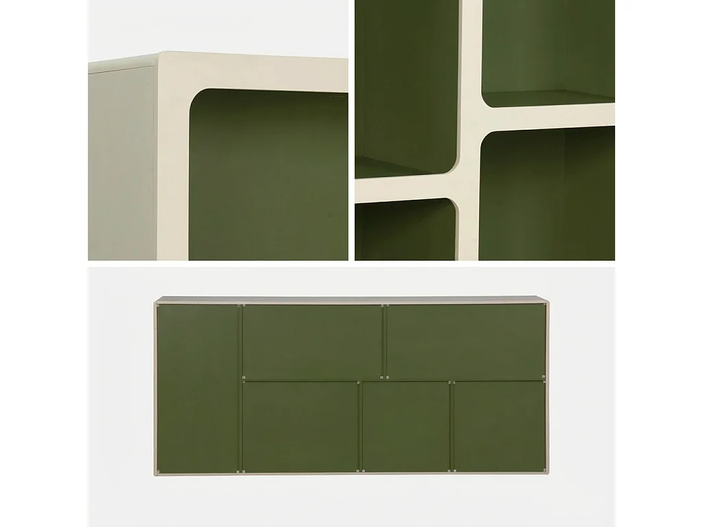 Libreria organica in legno bicolore con 8 scomparti, verde kaki