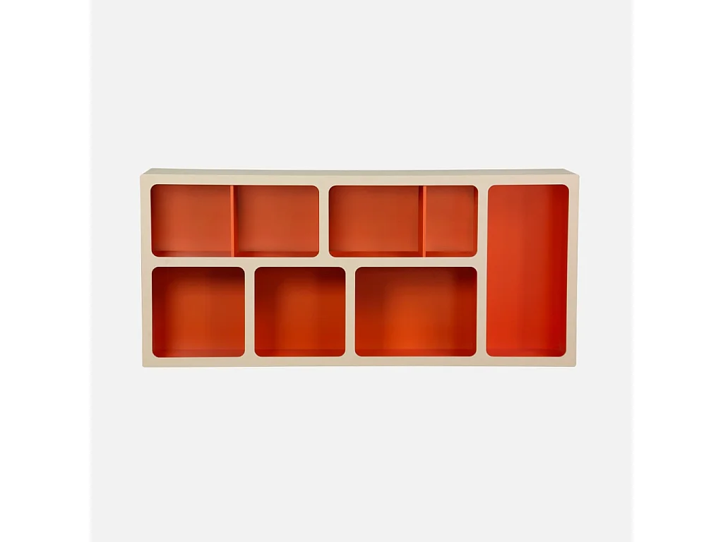 Etagère bibliothèque organique décor bois 8 compartiments orange - Agatha