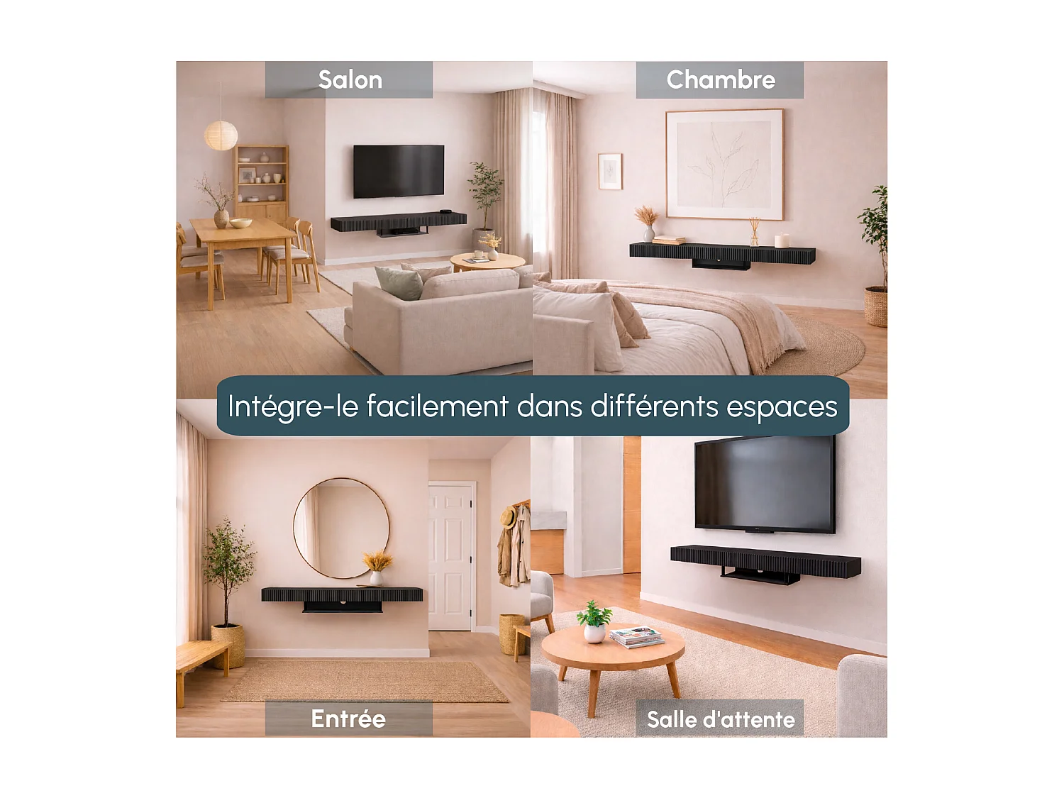 Mueble TV colgante para Salón comedor en Negro 150x40x22cm Renzo