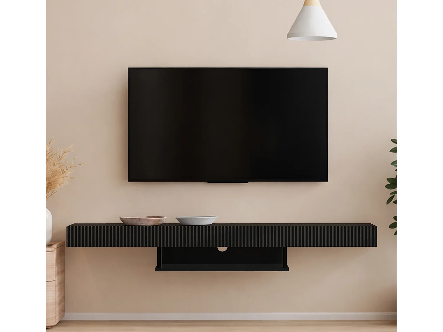 Meuble TV suspendu pour Salon Salle à manger en Noir 150x40x22cm Renzo
