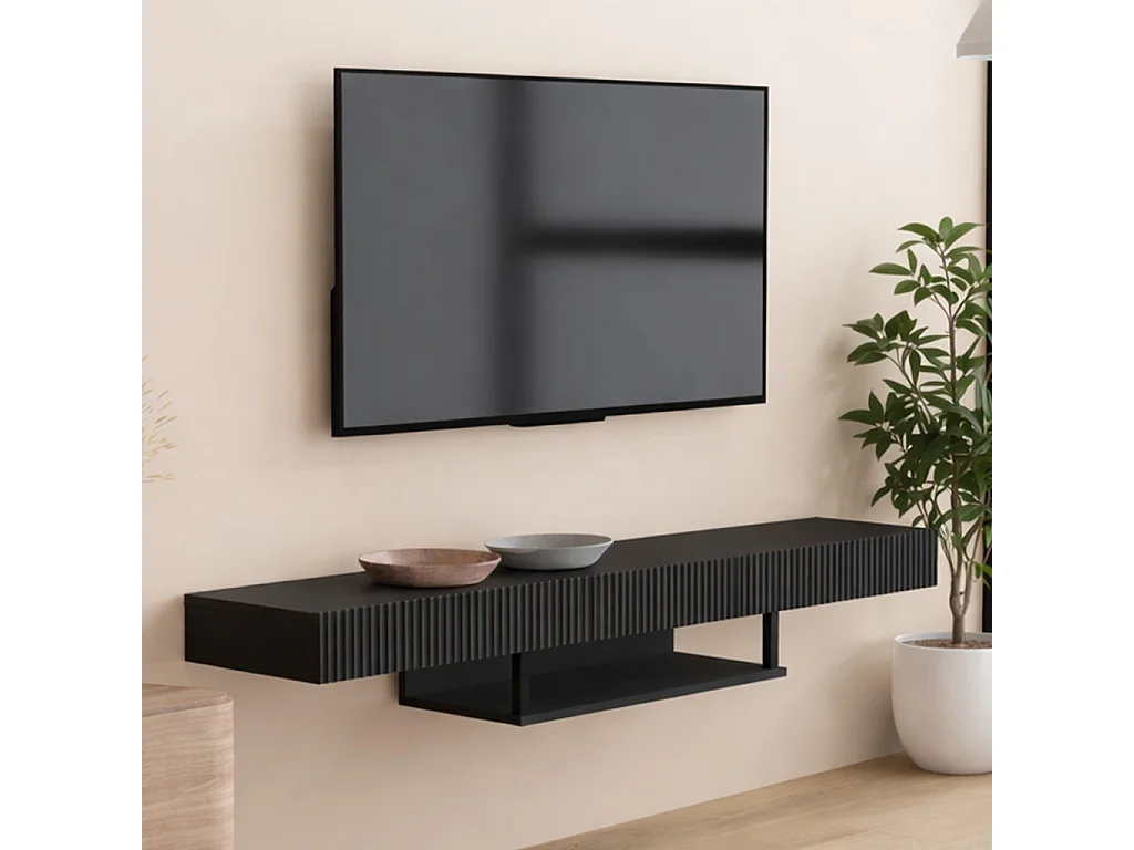Meuble TV suspendu pour Salon Salle à manger en Noir 150x40x22cm Renzo