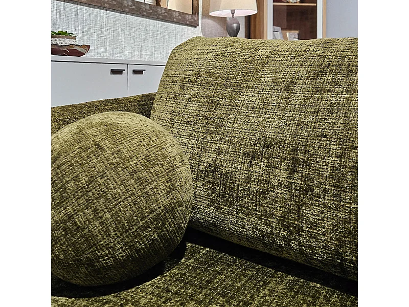 Canapé convertible L. 230 cm en tissu doux vert avec coffre - FIRA