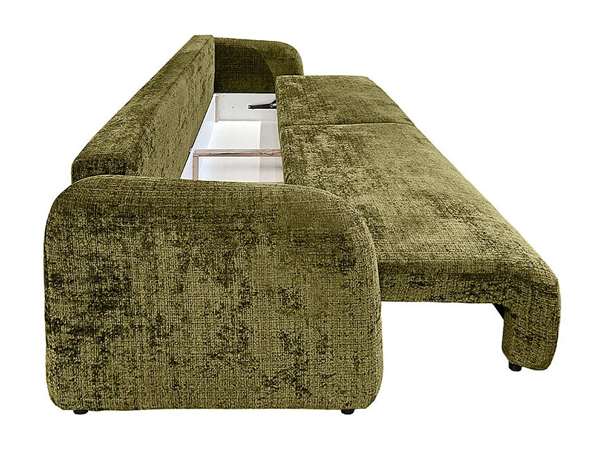 Canapé convertible L. 230 cm en tissu doux vert avec coffre - FIRA