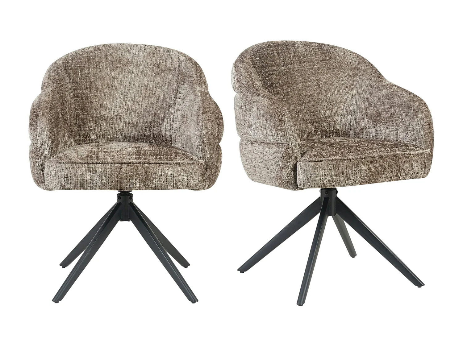 Chaise pivotante tissu marron chenille pied noir (x2) CORTINA