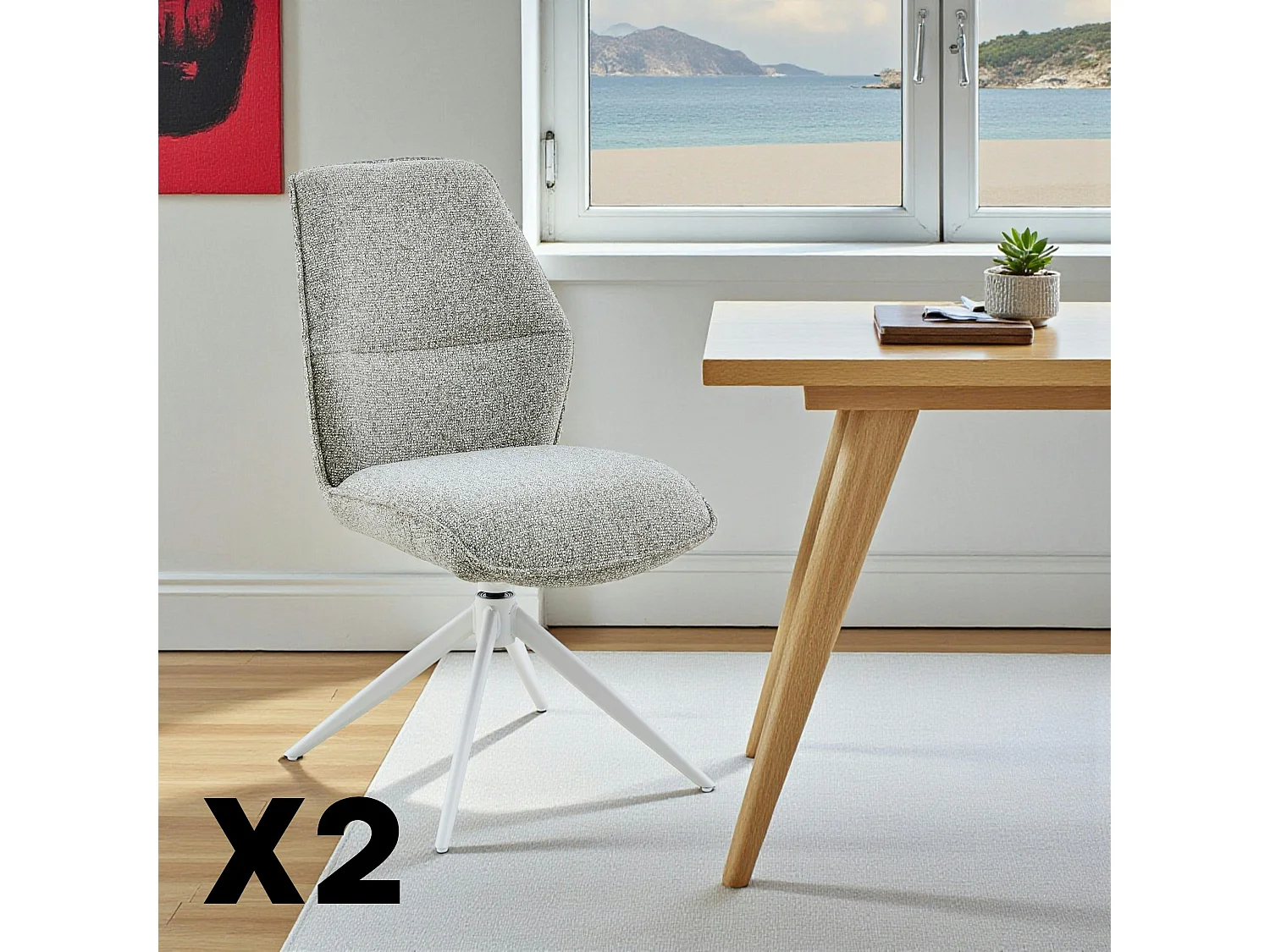 Chaise beige chiné pivotante (lot de 2) CORTINA