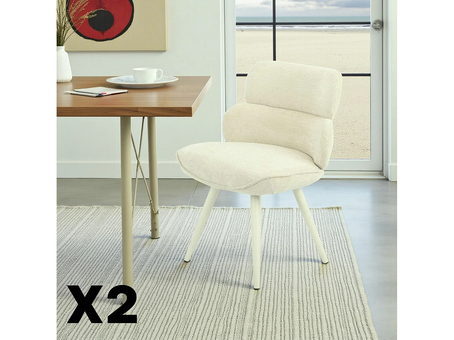 Chaise tissu beige à dossier structuré (lot de 2) CORTINA