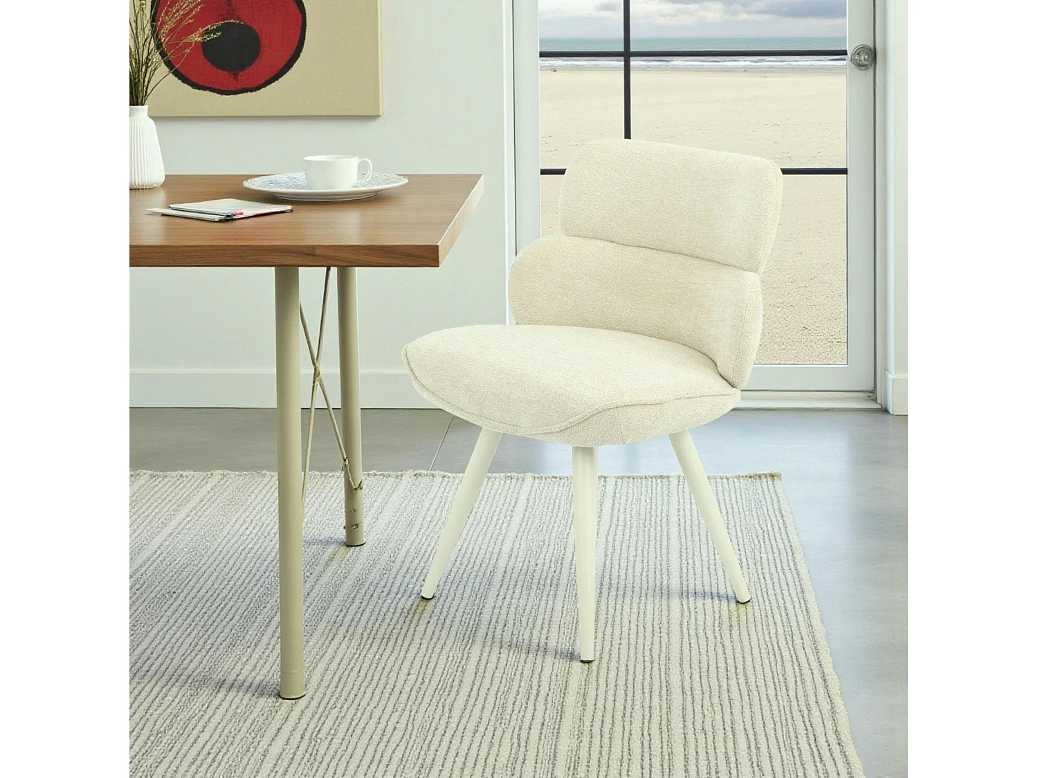 Chaise tissu beige à dossier structuré (lot de 2) CORTINA