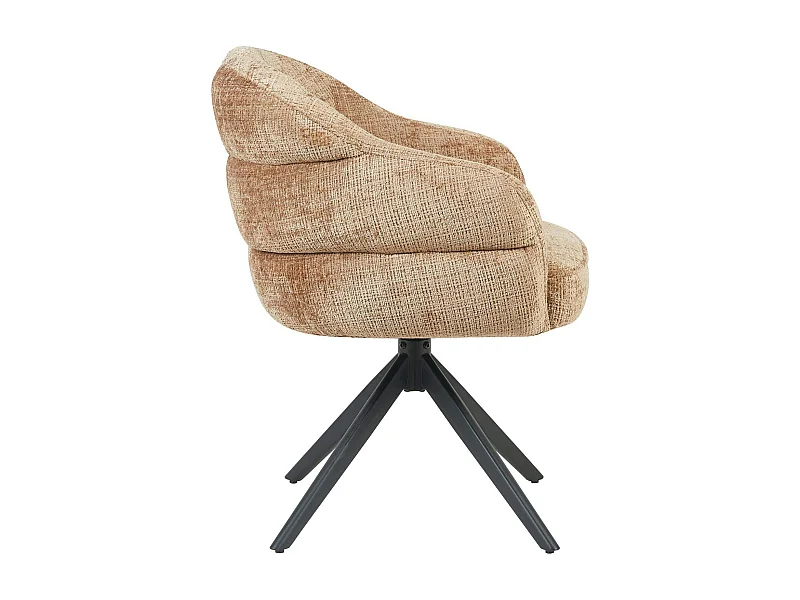 Chaise pivotante tissu cannelle chenille pied noir (x2) CORTINA