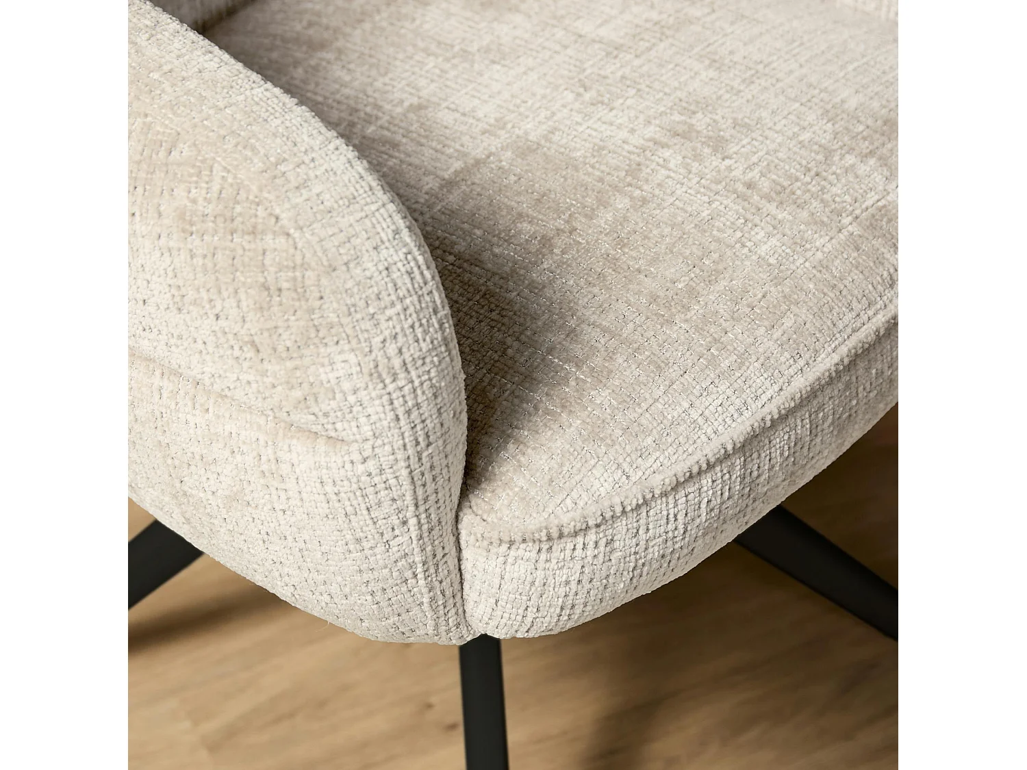 Chaise pivotante tissu blanc chenille pied noir (x2) CORTINA