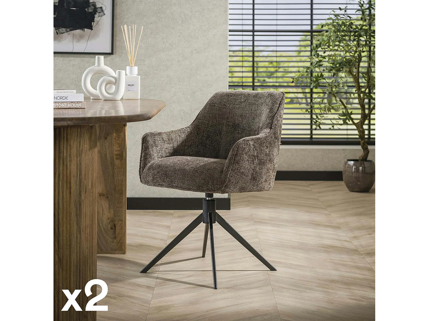 Chaise pivotante grand confort en velours texturé taupe (lot de 2) MELBOURNE