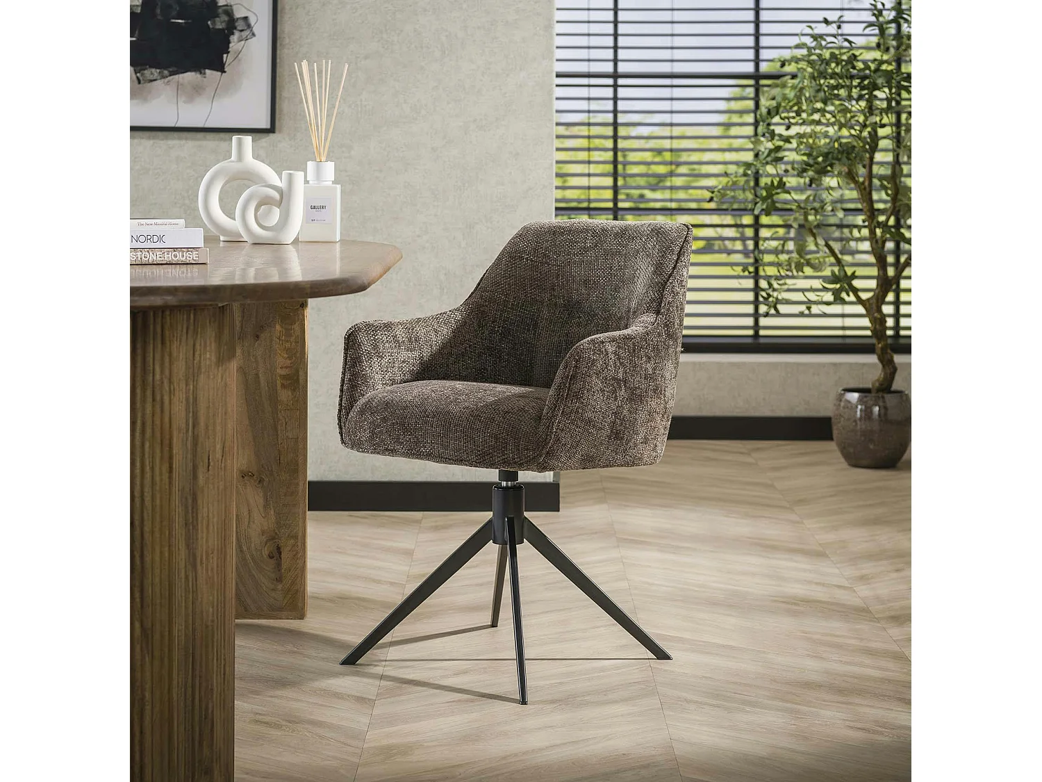 Chaise pivotante grand confort en velours texturé taupe (lot de 2) MELBOURNE