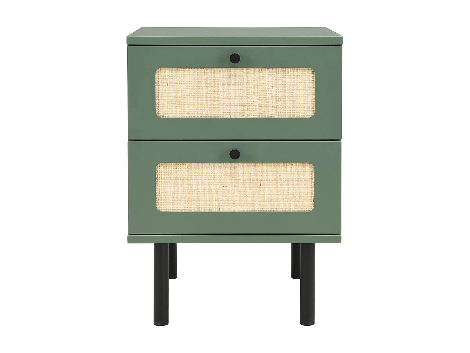 Table de chevet 2 tiroirs vert et cannage 40 cm - Luma