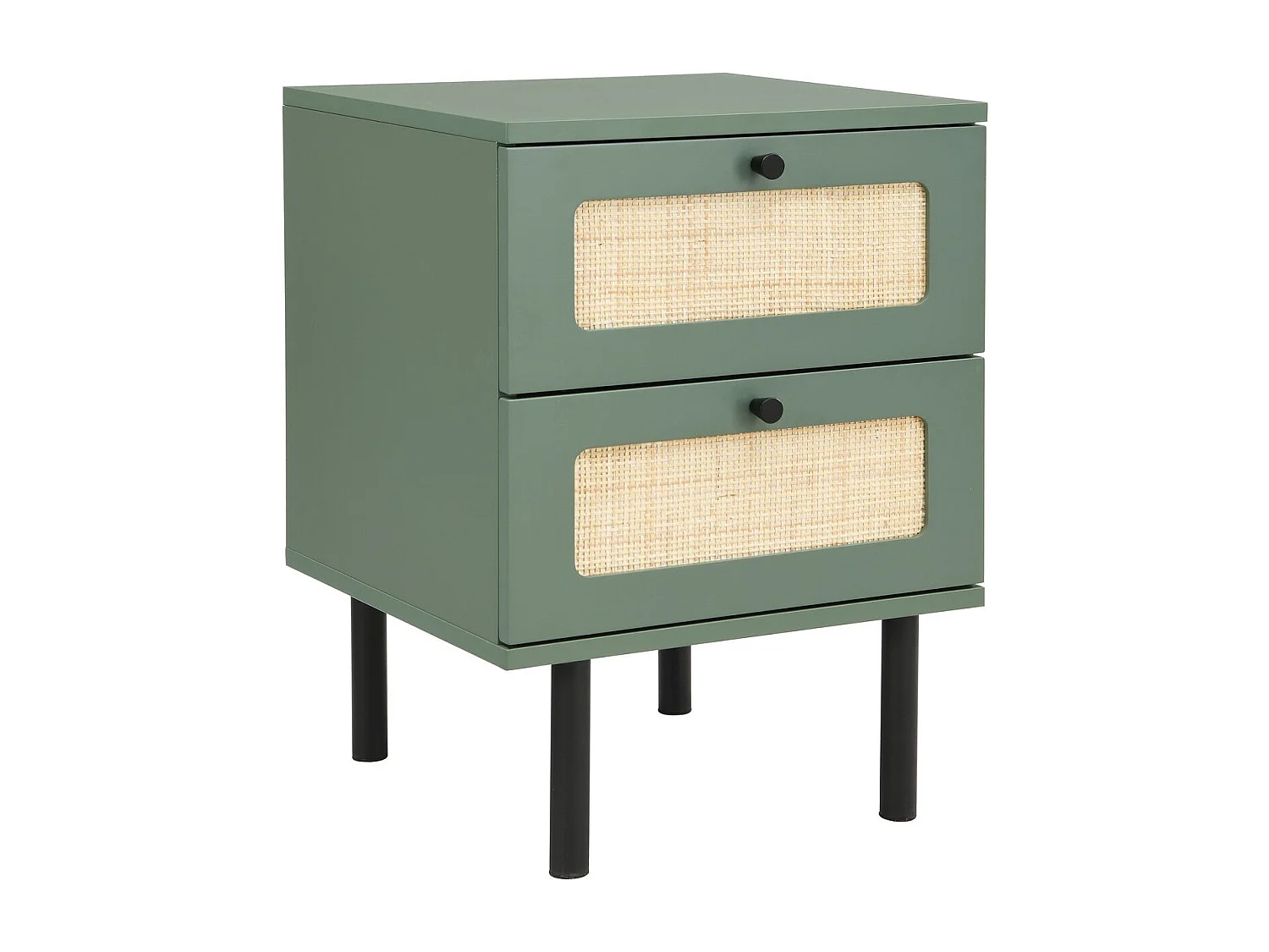 Table de chevet 2 tiroirs vert et cannage 40 cm - Luma