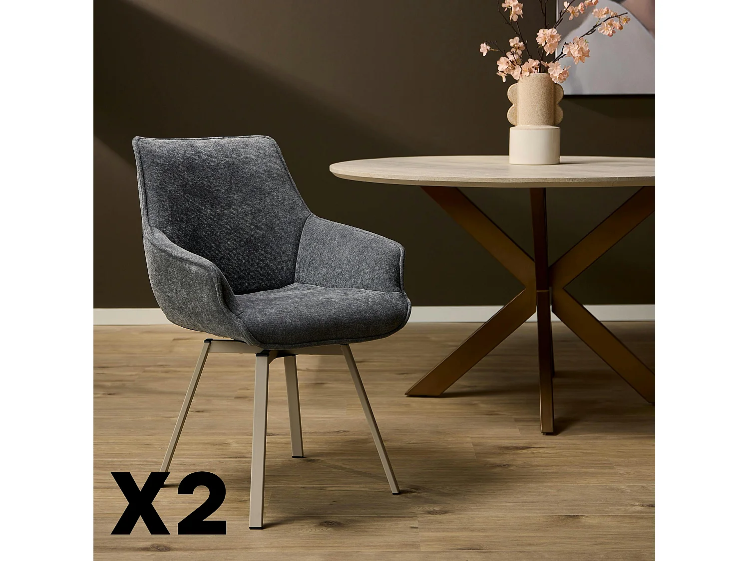 Chaise pivotante anthracite à accoudoirs (lot de 2) CORTINA