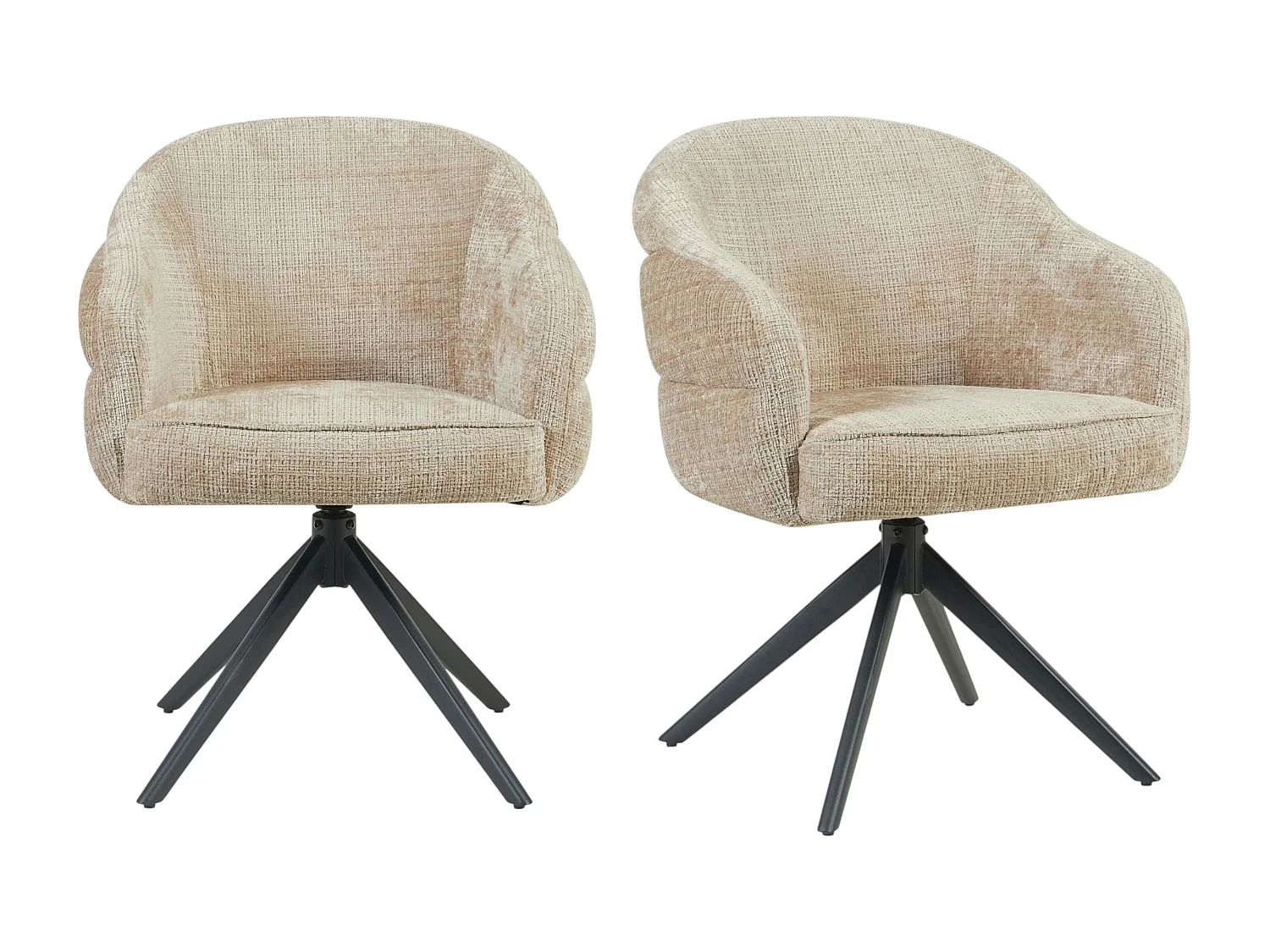 Chaise pivotante tissu beige chenille pied noir (x2) CORTINA