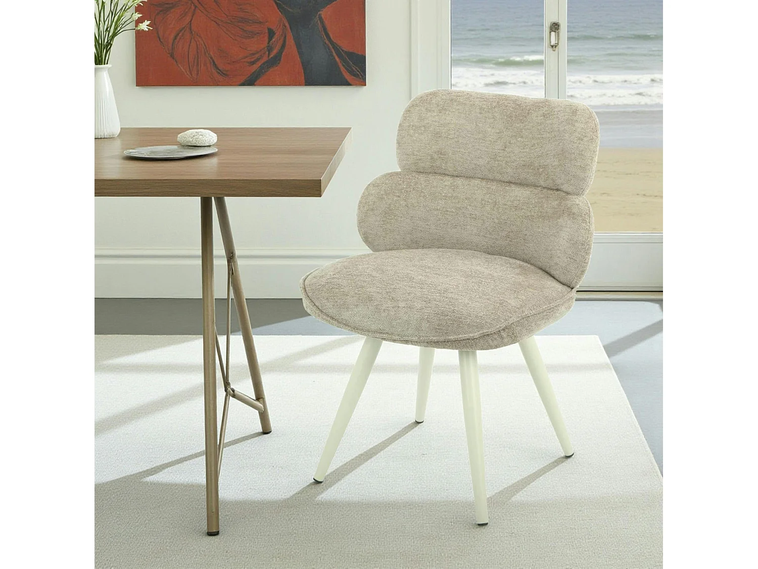 Chaise tissu taupe à dossier structuré (lot de 2) CORTINA